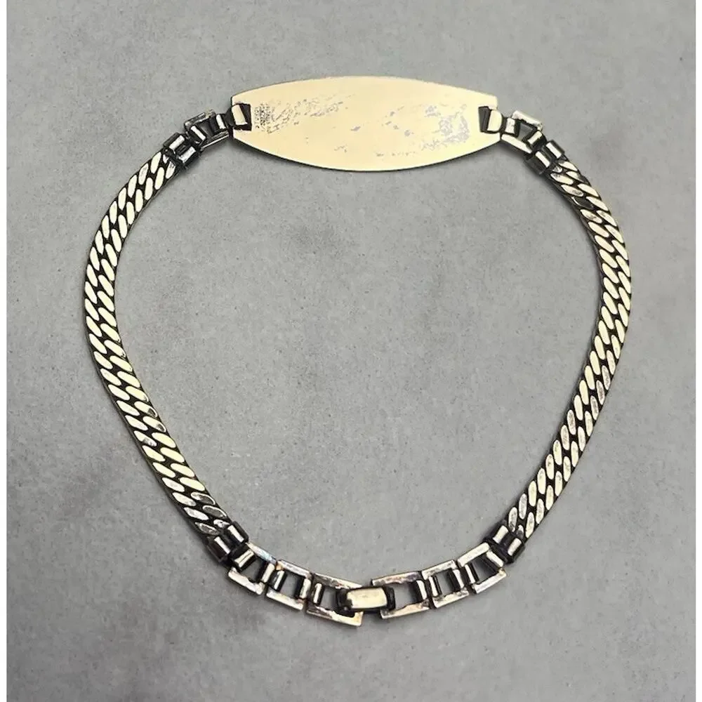 Gold Filled Sterling Silver Military ID Bracelet Chain BLANK Vintage Mid Century